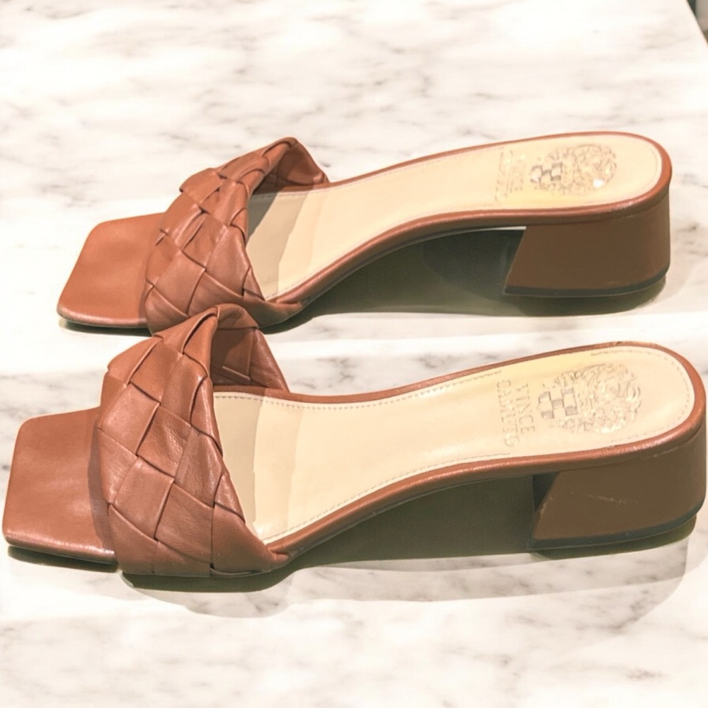 Vince Camuto Woven Block Heel Square Toe Sandals
